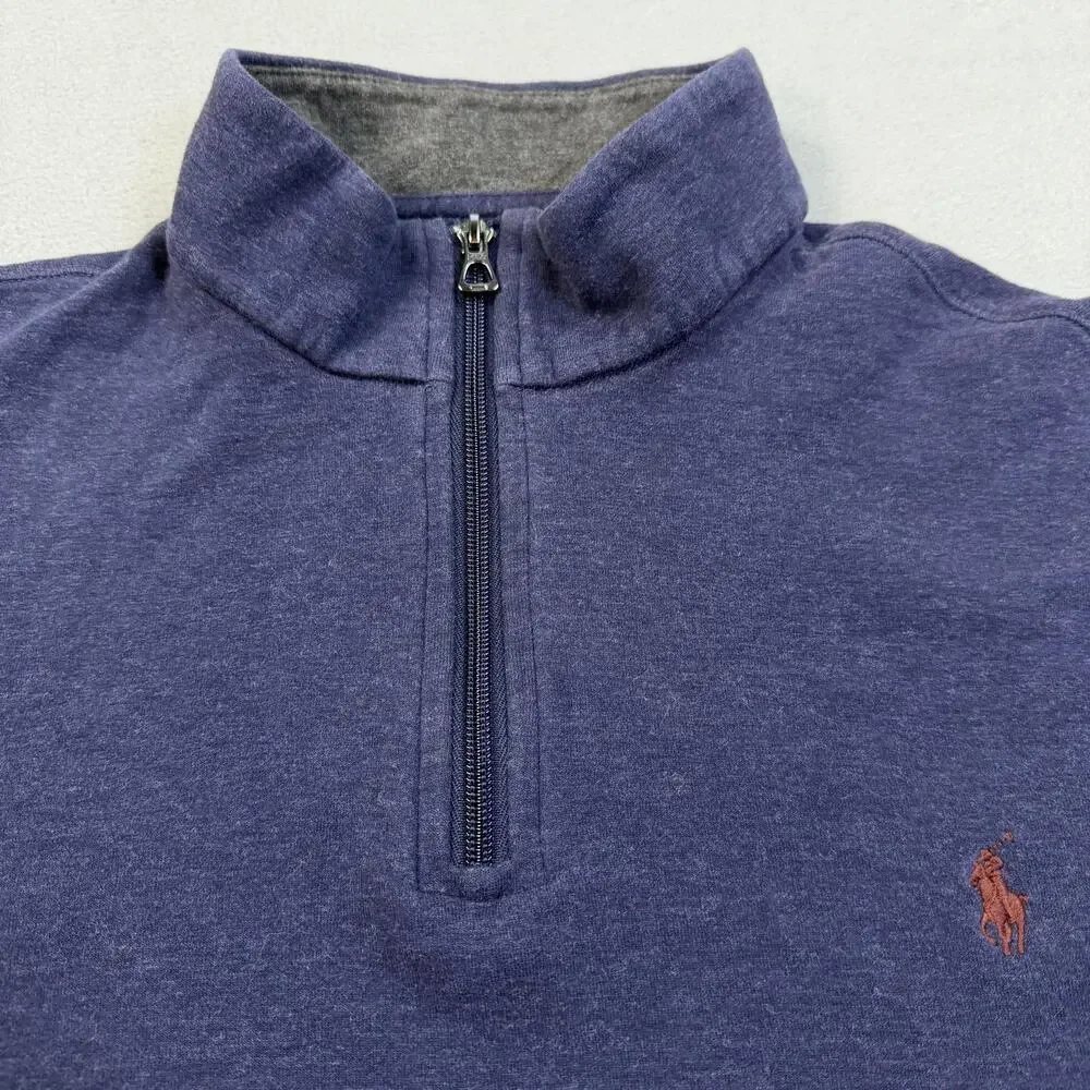 Polo Ralph Lauren Sweatshirt Mens XL Blue 1/4 Zip Mock Neck Pullover Pony Logo